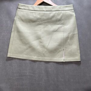 Fore Sage Green Faux Leather Mini Skirt - Side Slit - Size Large